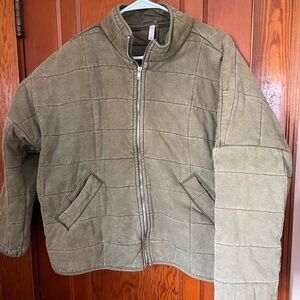 Olive Zip-Up Hoodie with High Collar